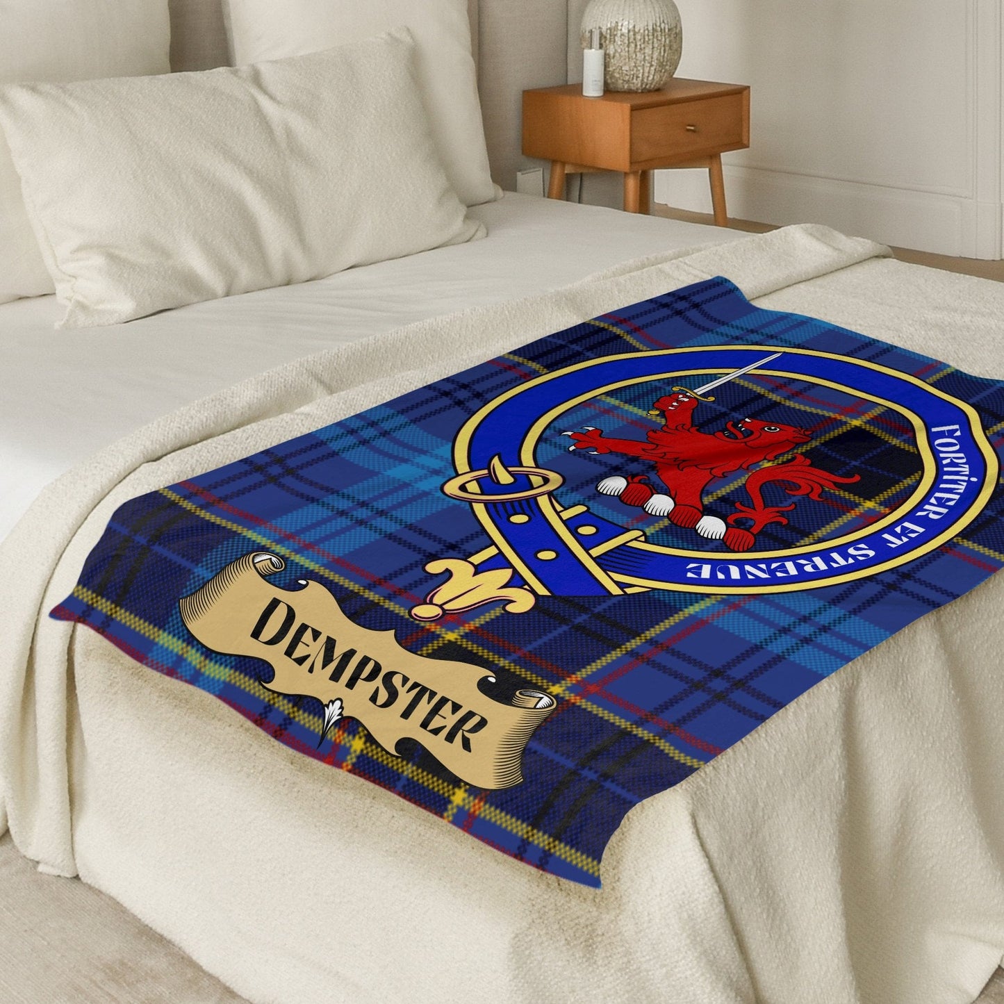 Scottish Clan Dempster Crest Tartan Blanket