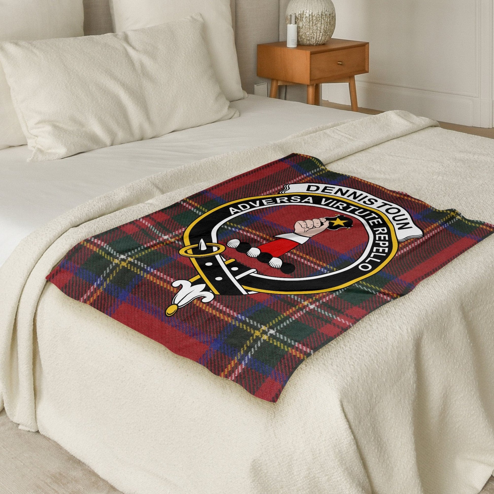 Scottish Clan Dennistoun Crest Tartan Blanket