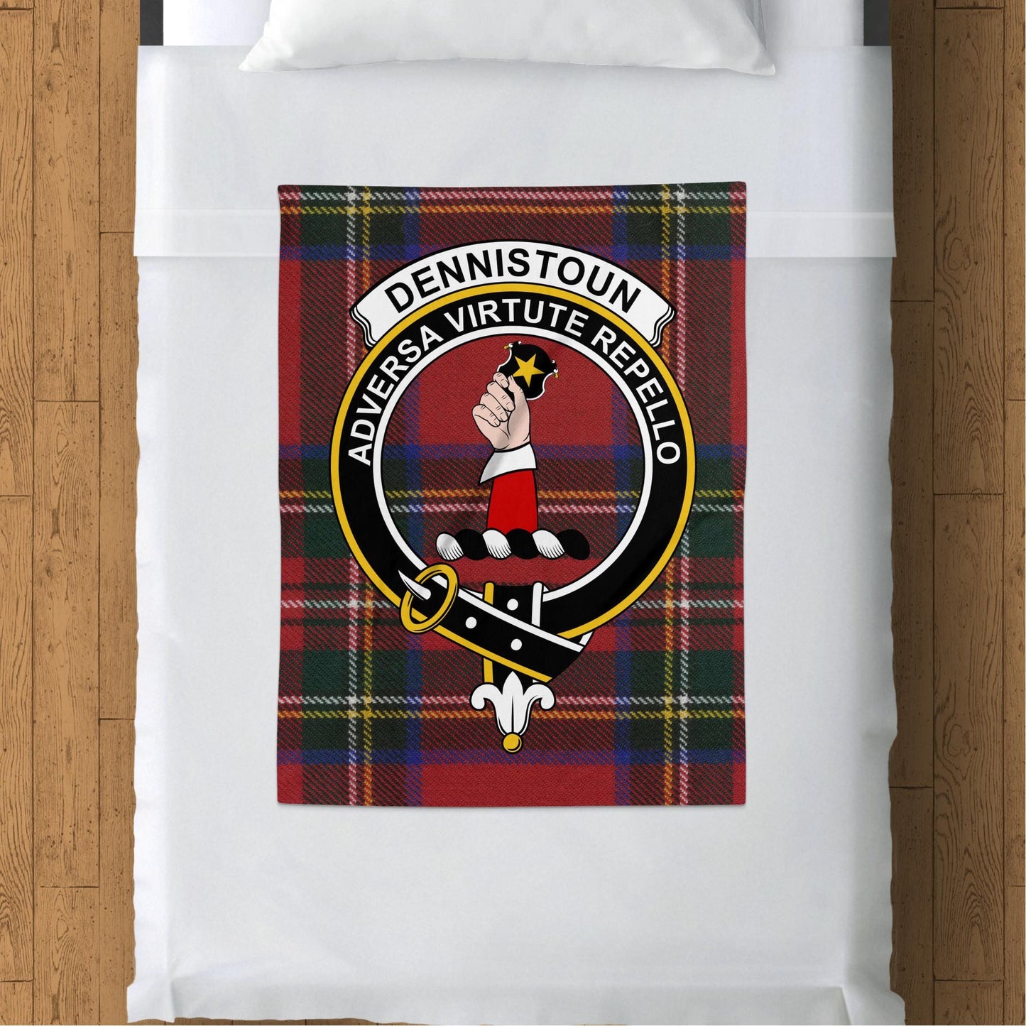 Scottish Clan Dennistoun Crest Tartan Blanket