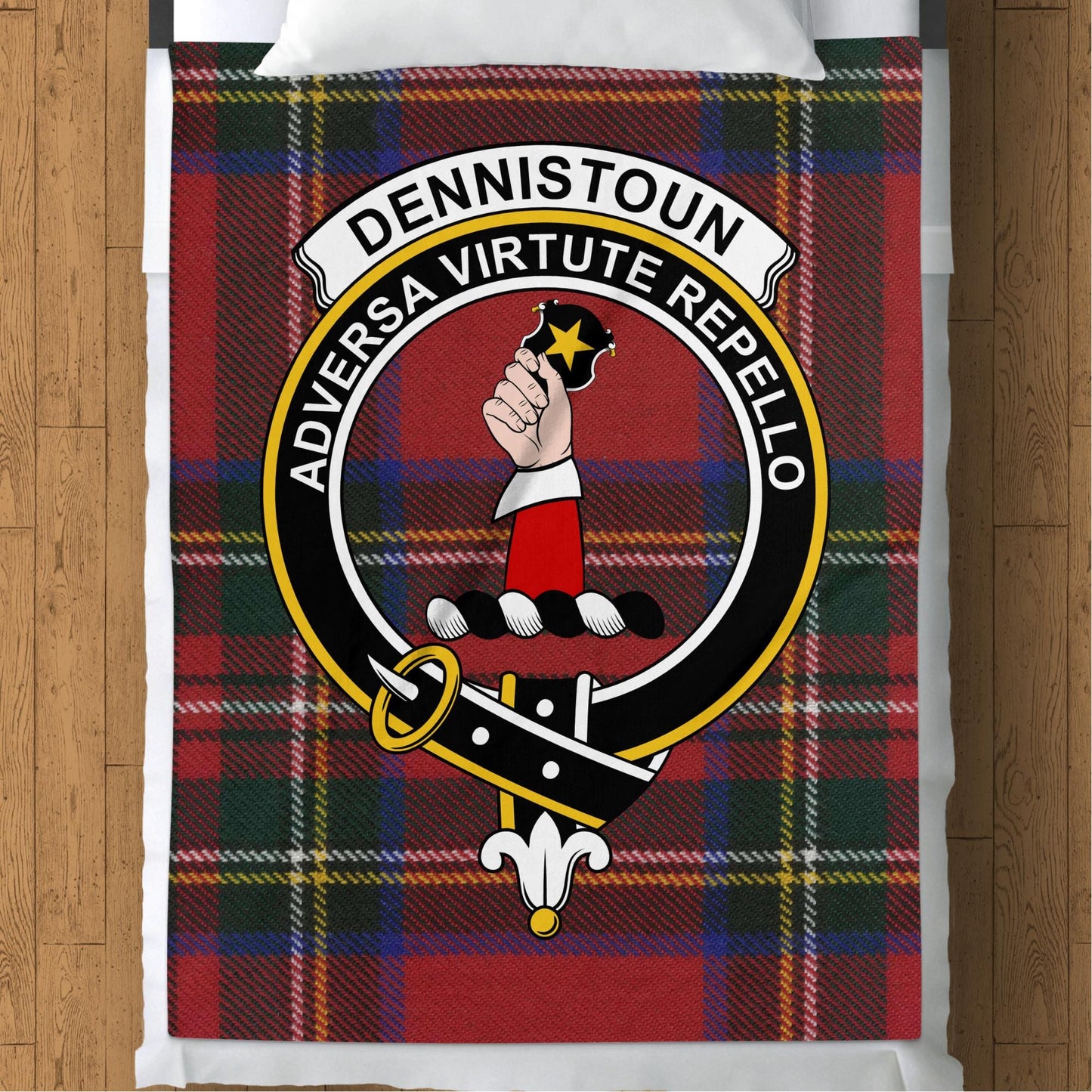 Scottish Clan Dennistoun Crest Tartan Blanket