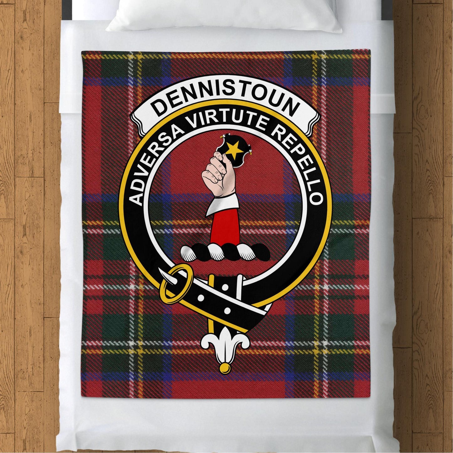 Scottish Clan Dennistoun Crest Tartan Blanket