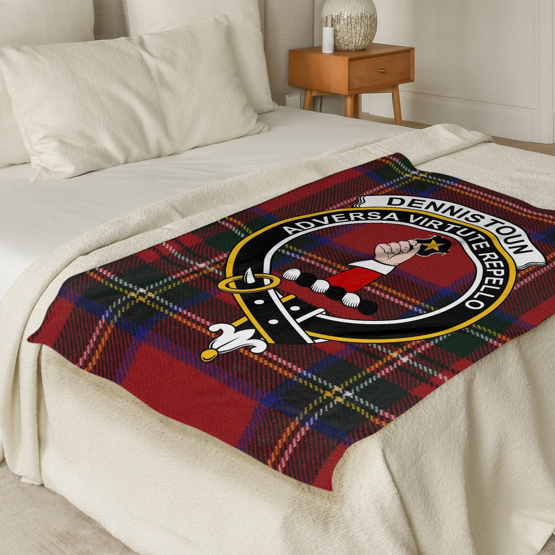 Scottish Clan Dennistoun Crest Tartan Blanket