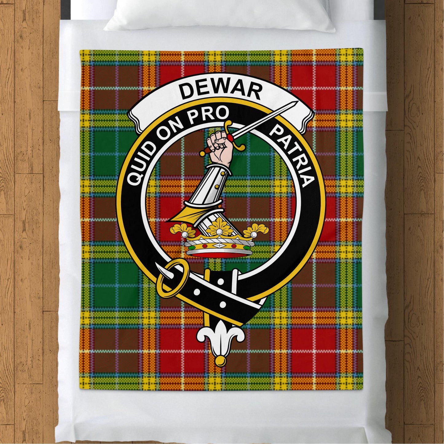 Scottish Clan Dewar Crest Tartan Blanket