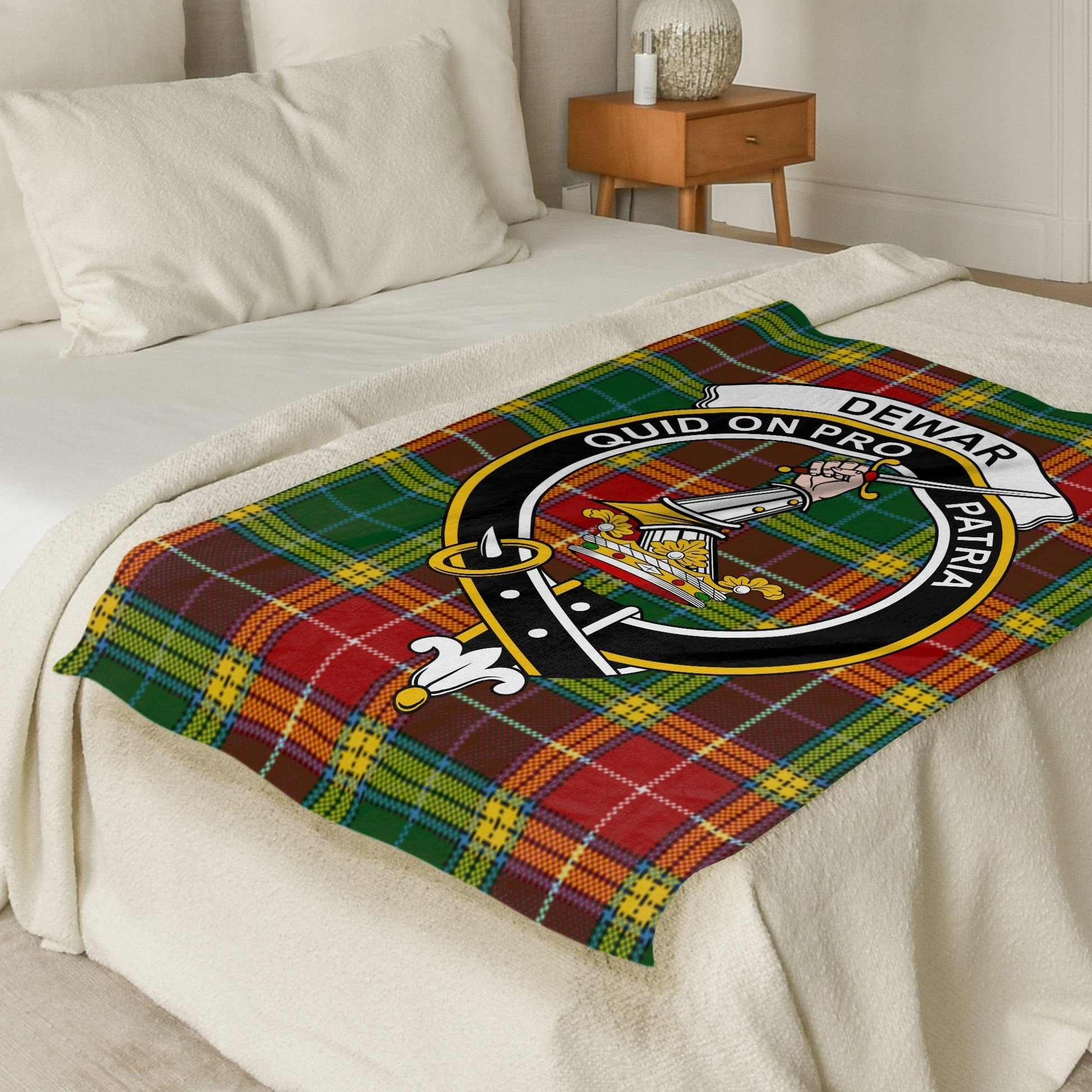 Scottish Clan Dewar Crest Tartan Blanket