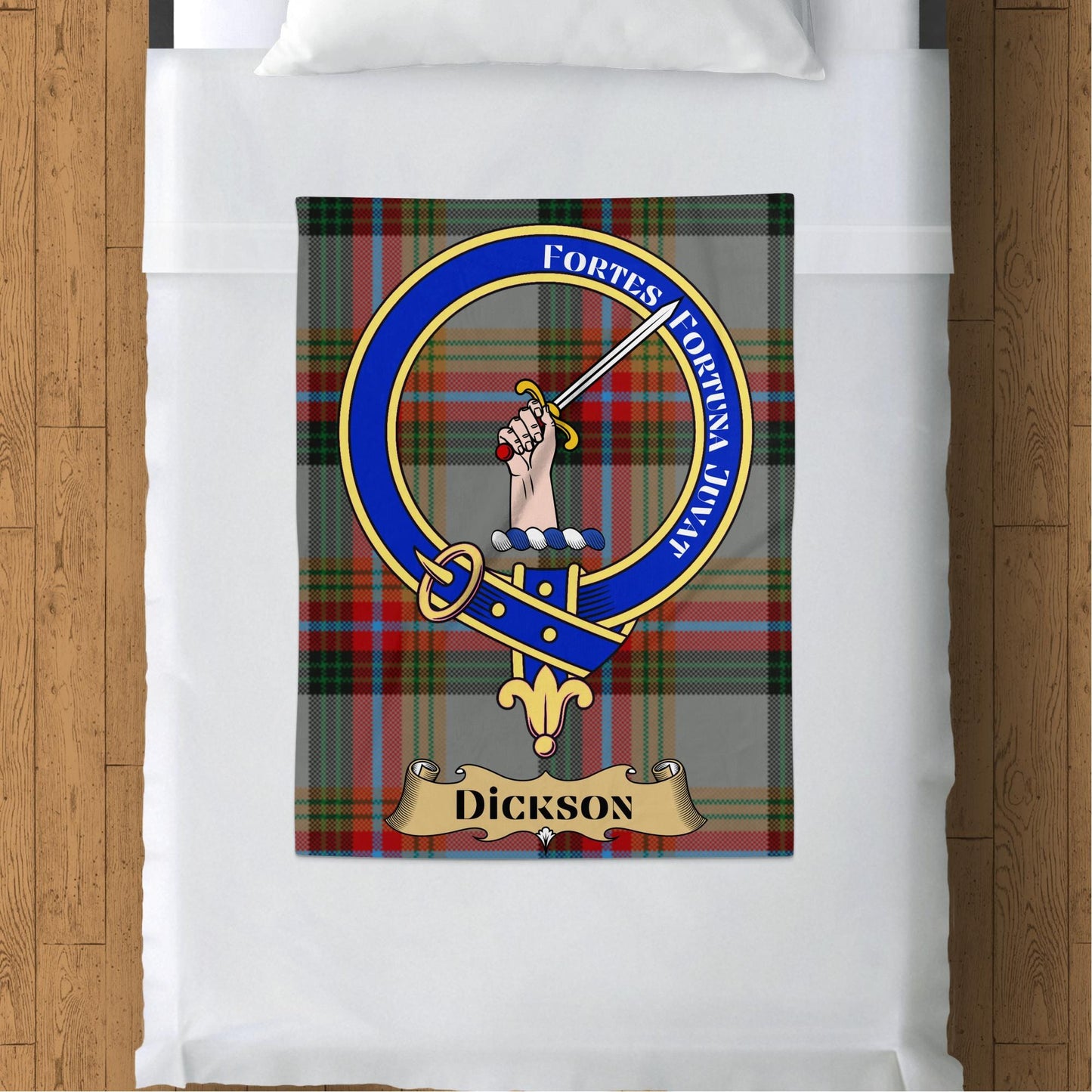 Scottish Clan Dickson Crest Tartan Blanket