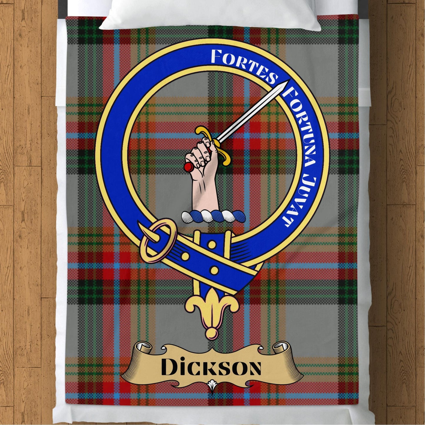 Scottish Clan Dickson Crest Tartan Blanket