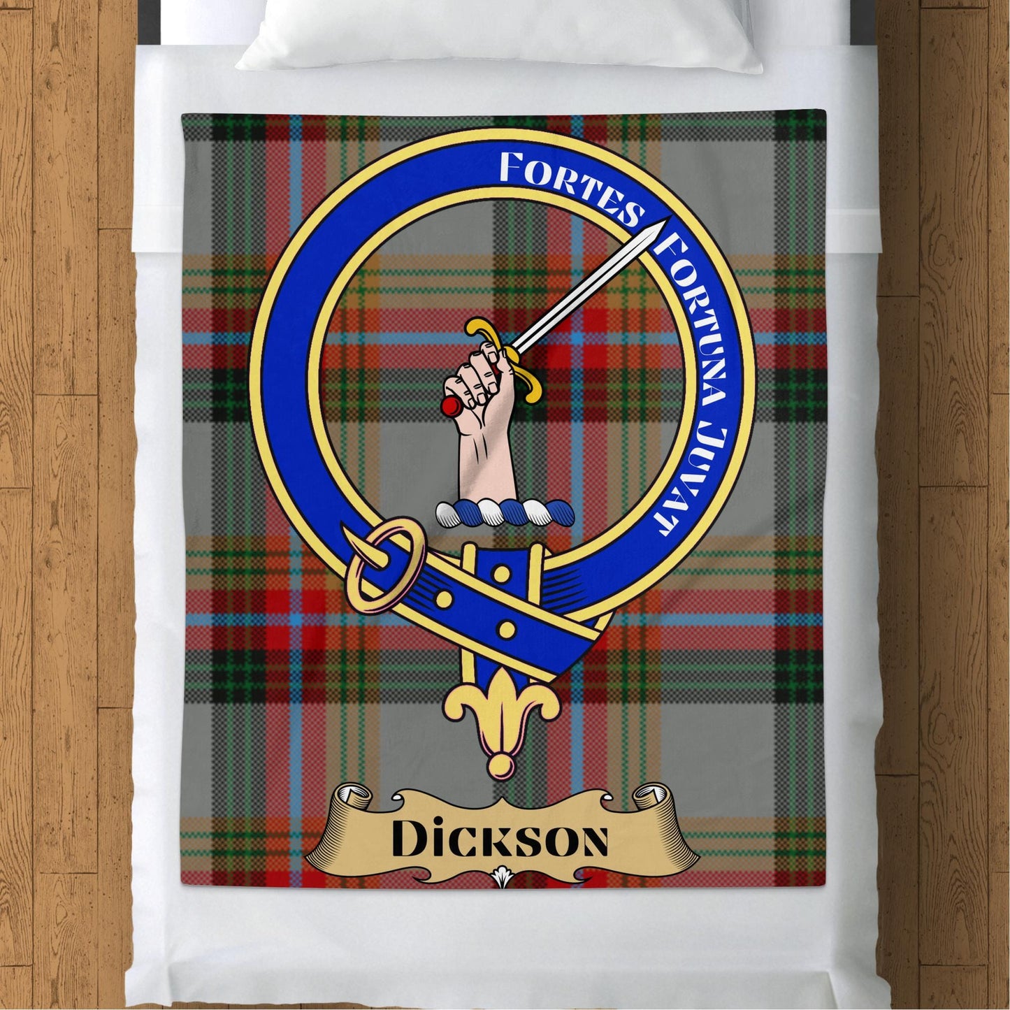 Scottish Clan Dickson Crest Tartan Blanket