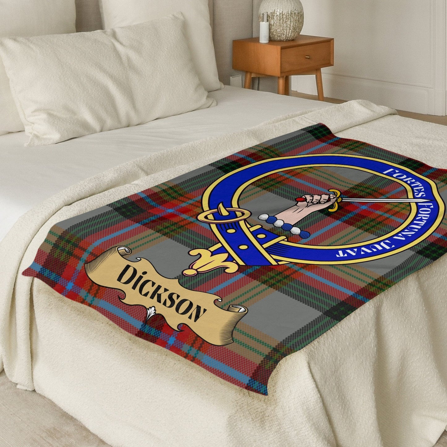 Scottish Clan Dickson Crest Tartan Blanket