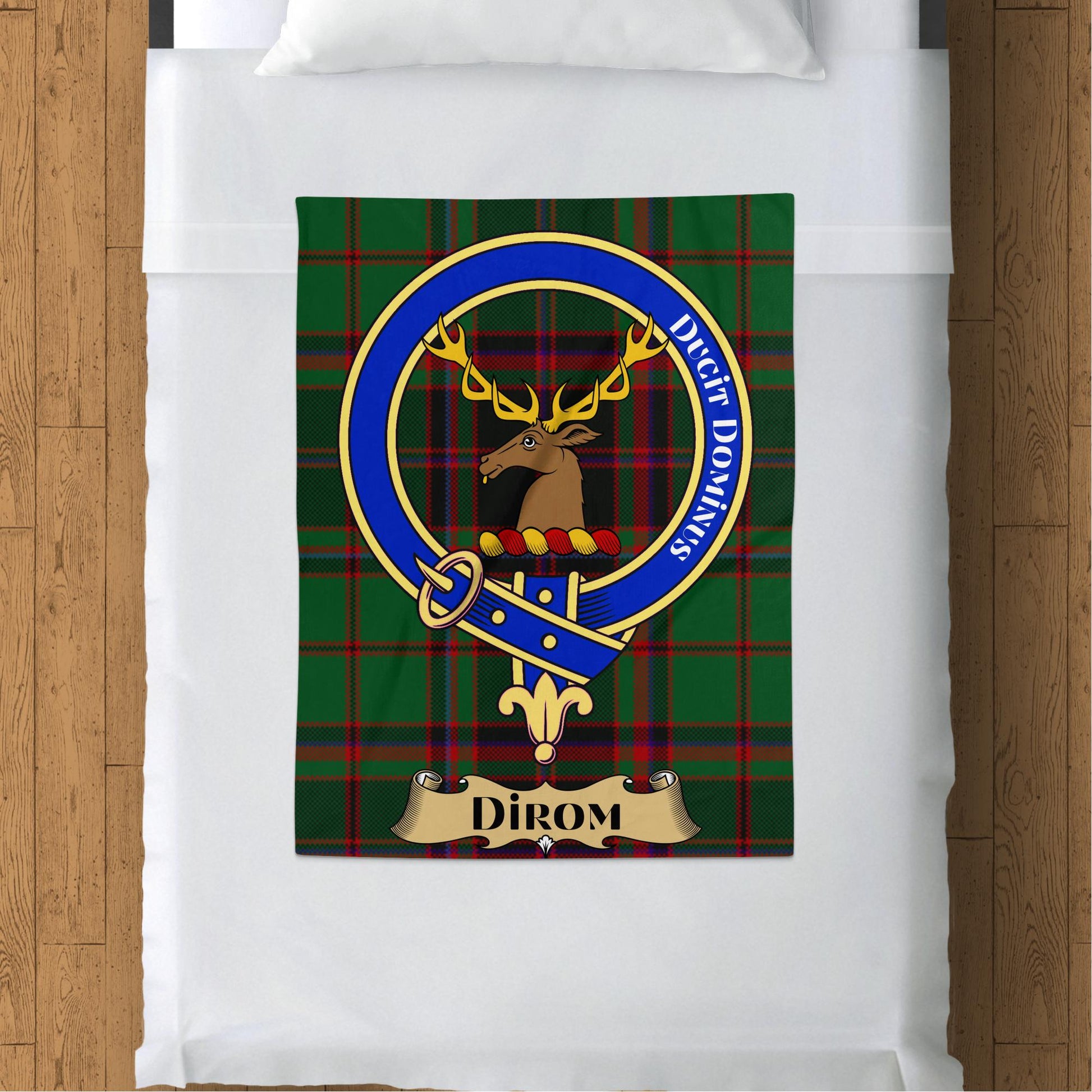 Scottish Clan Dirom Crest Tartan Blanket