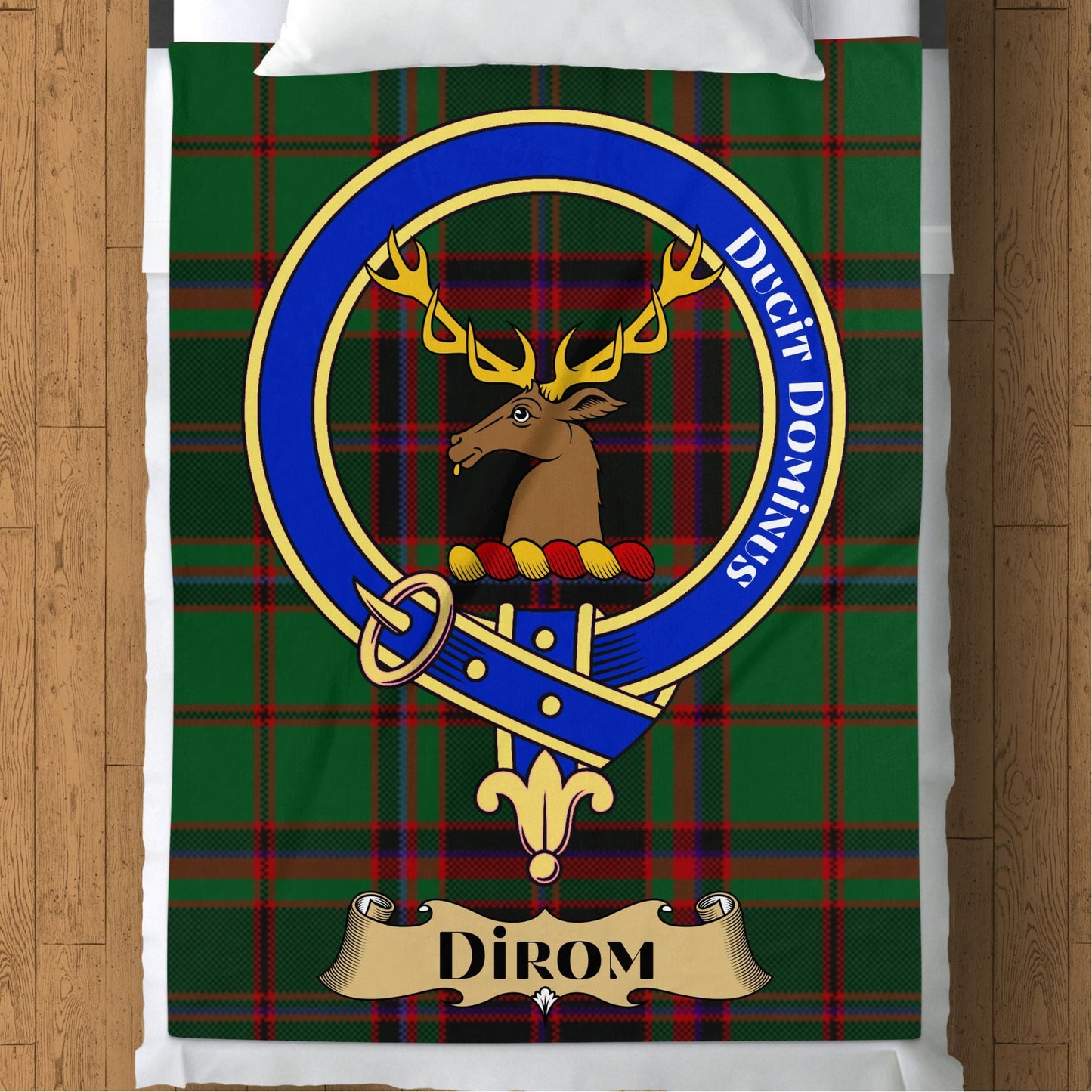 Scottish Clan Dirom Crest Tartan Blanket