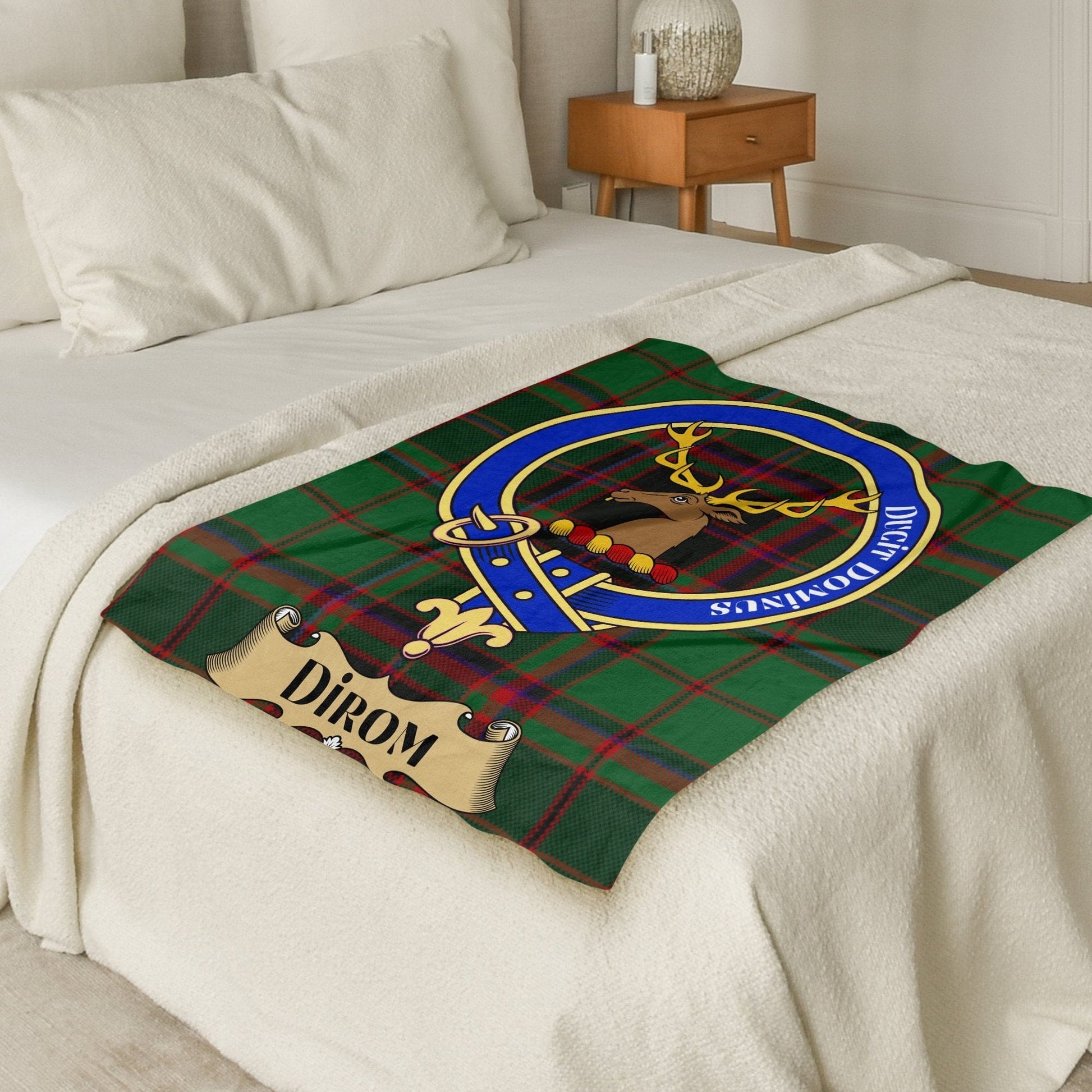 Scottish Clan Dirom Crest Tartan Blanket