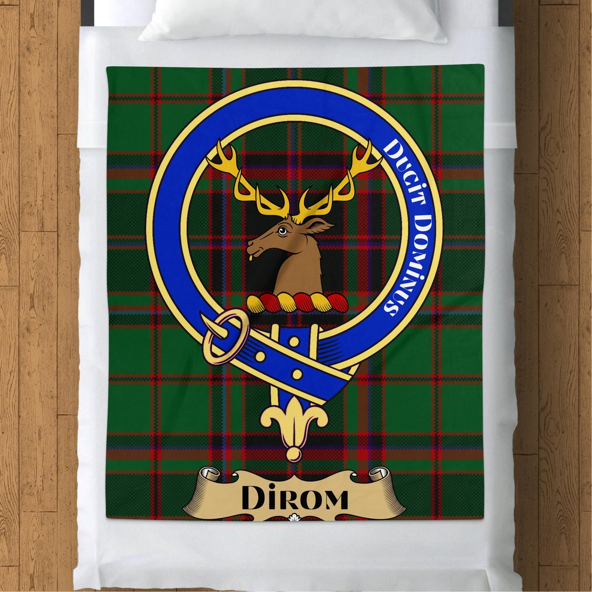 Scottish Clan Dirom Crest Tartan Blanket