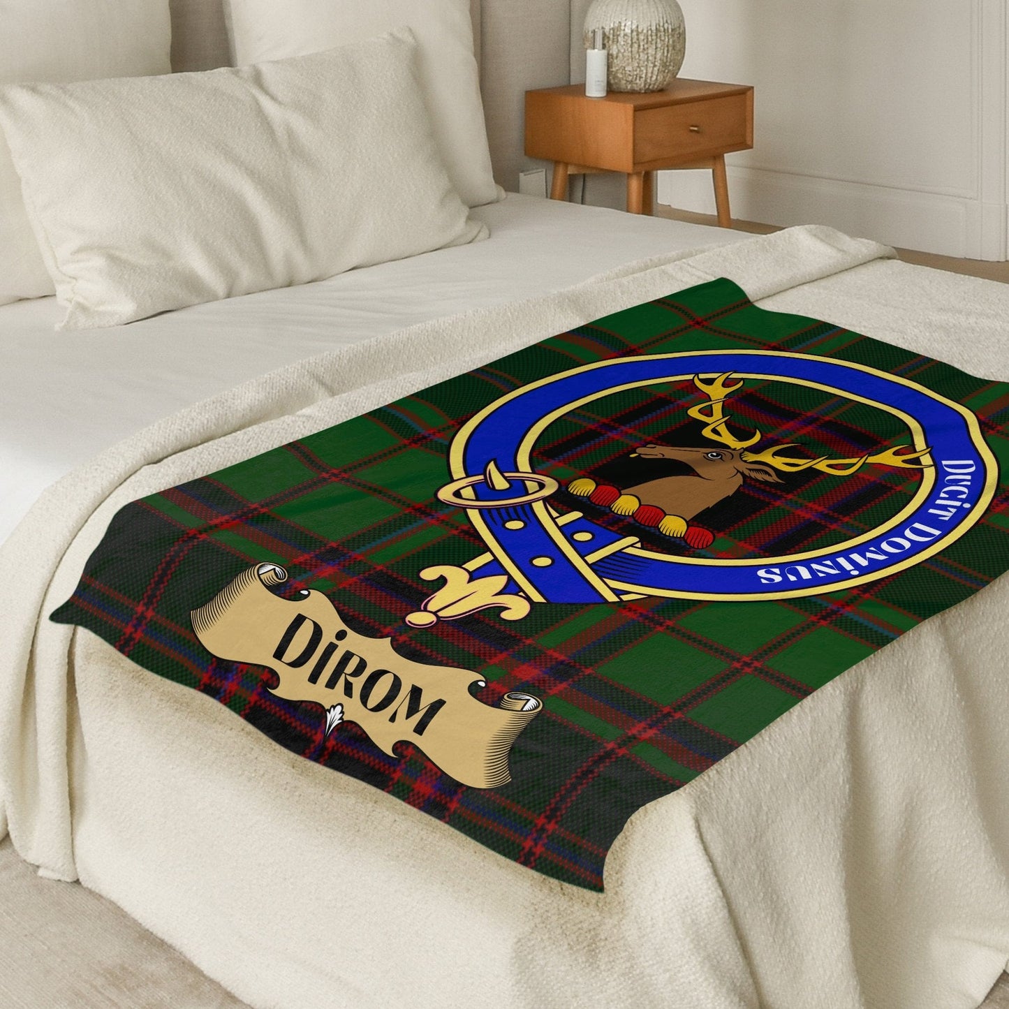 Scottish Clan Dirom Crest Tartan Blanket