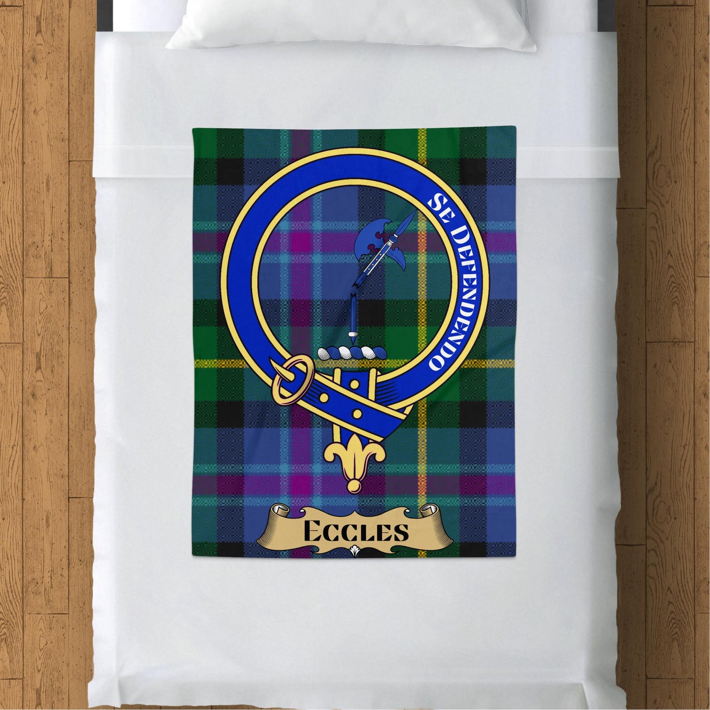 Scottish Clan Eccles Crest Tartan Plaid Blanket