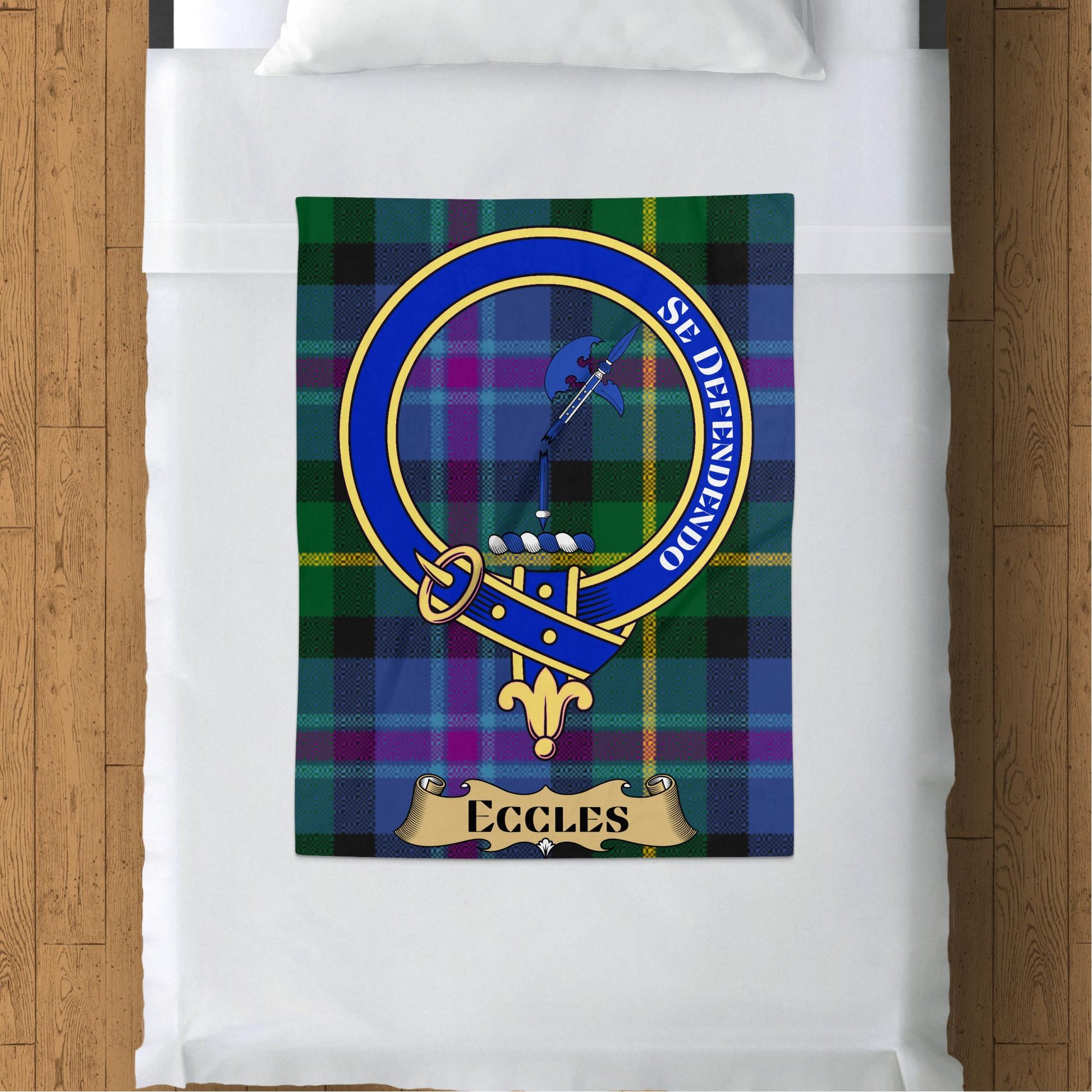 Scottish Clan Eccles Crest Tartan Plaid Blanket