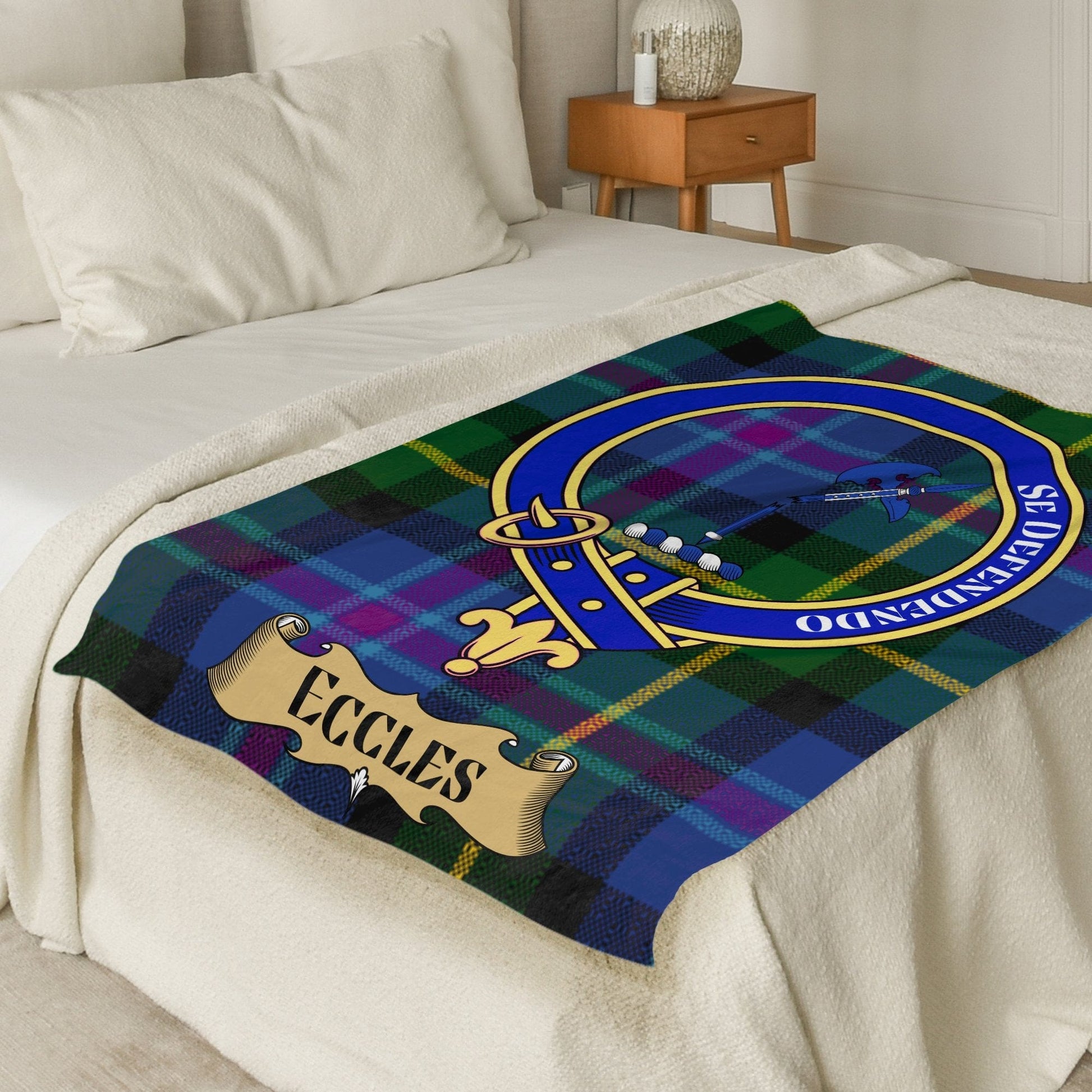 Scottish Clan Eccles Crest Tartan Plaid Blanket