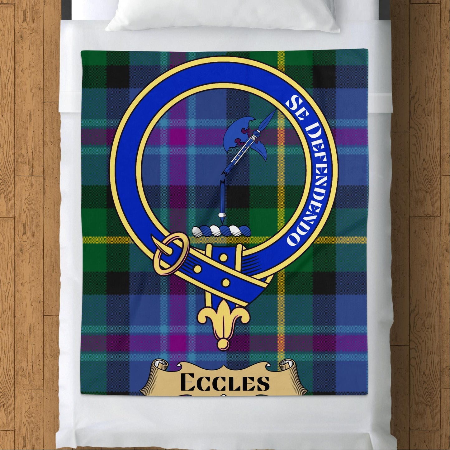 Scottish Clan Eccles Crest Tartan Plaid Blanket