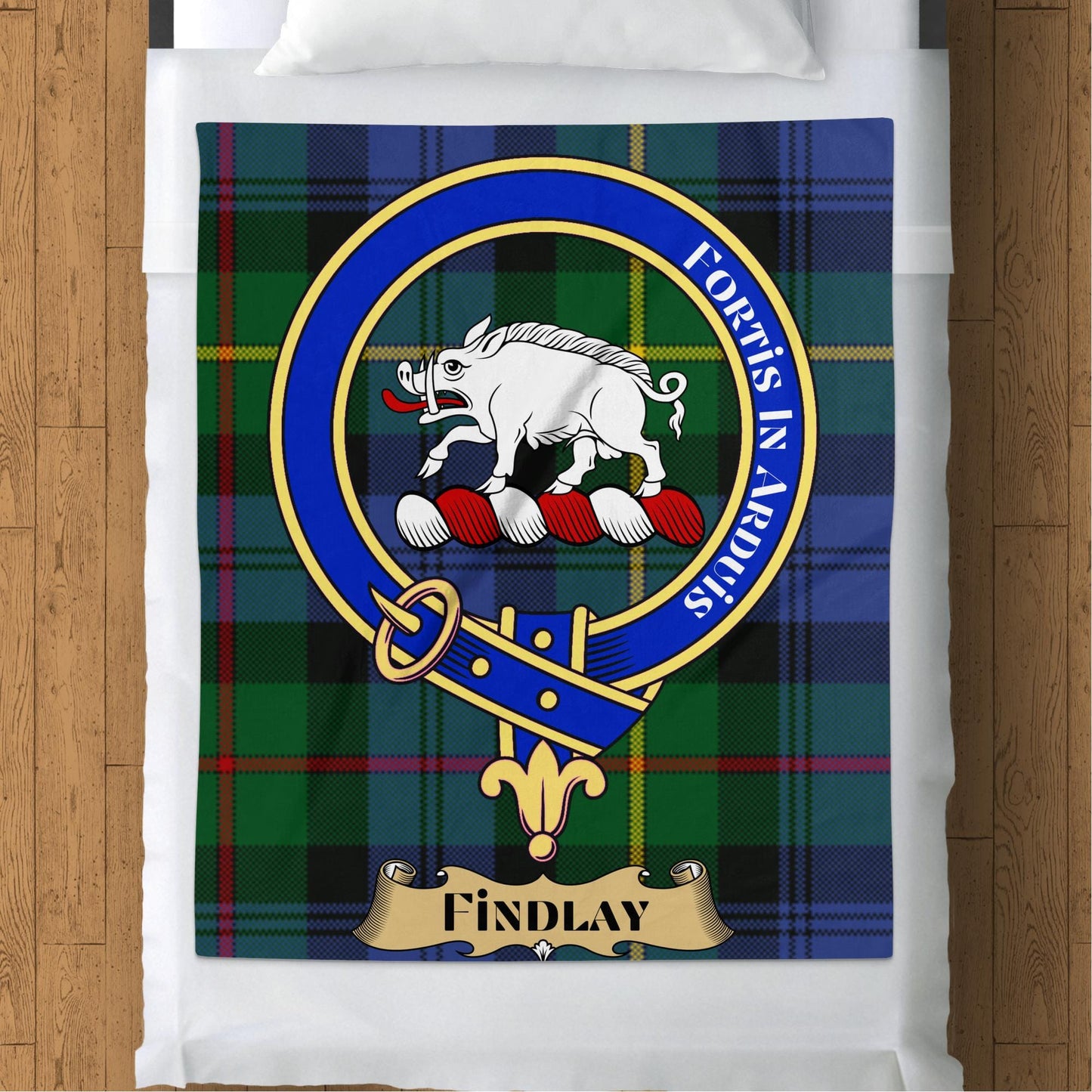 Scottish Clan Findlay Crest Tartan Blanket