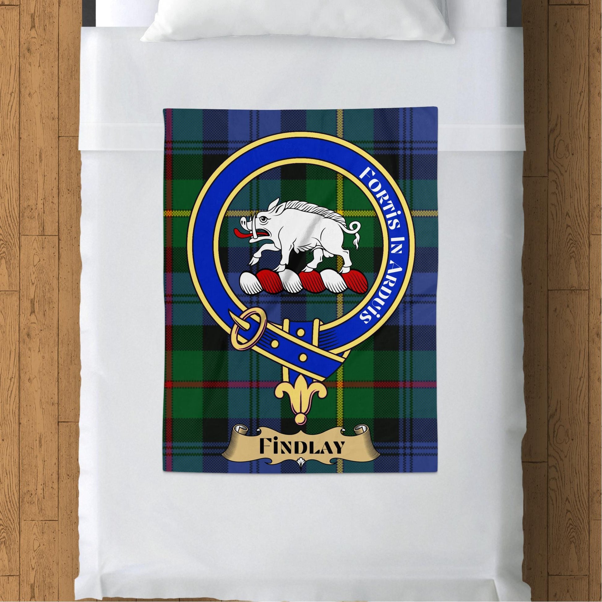 Scottish Clan Findlay Crest Tartan Blanket