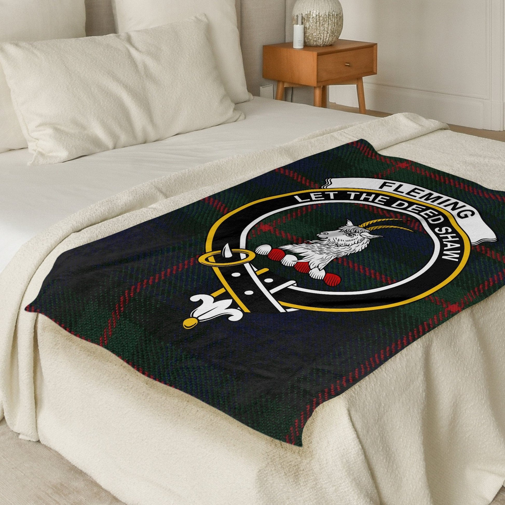 Scottish Clan Fleming Crest Tartan Blanket