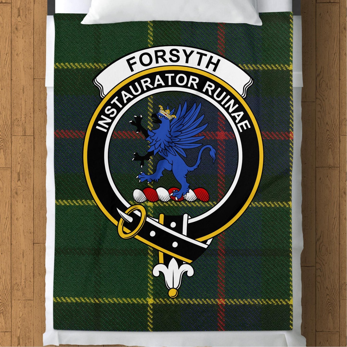 Scottish Clan Forsyth Crest Tartan Blanket