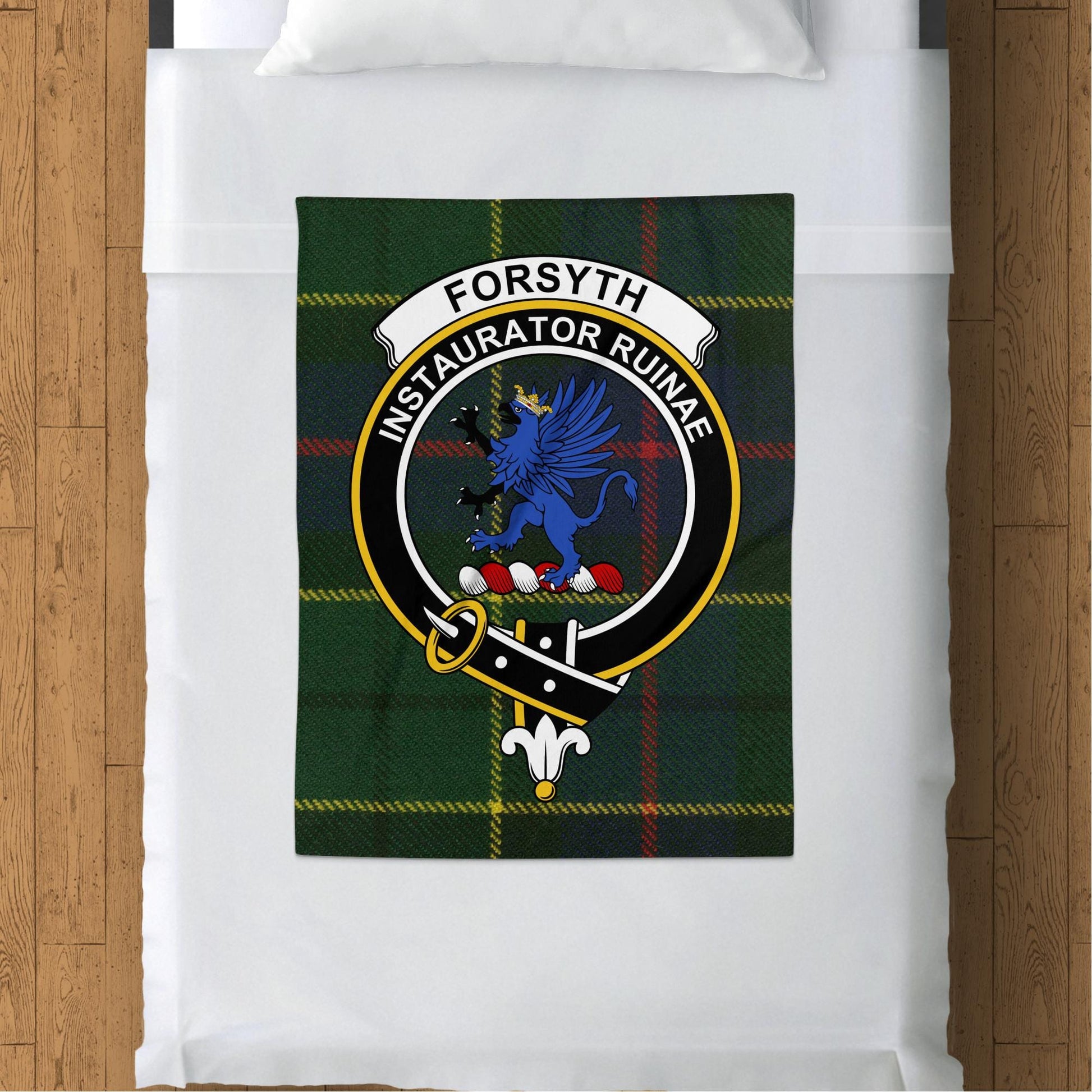 Scottish Clan Forsyth Crest Tartan Blanket