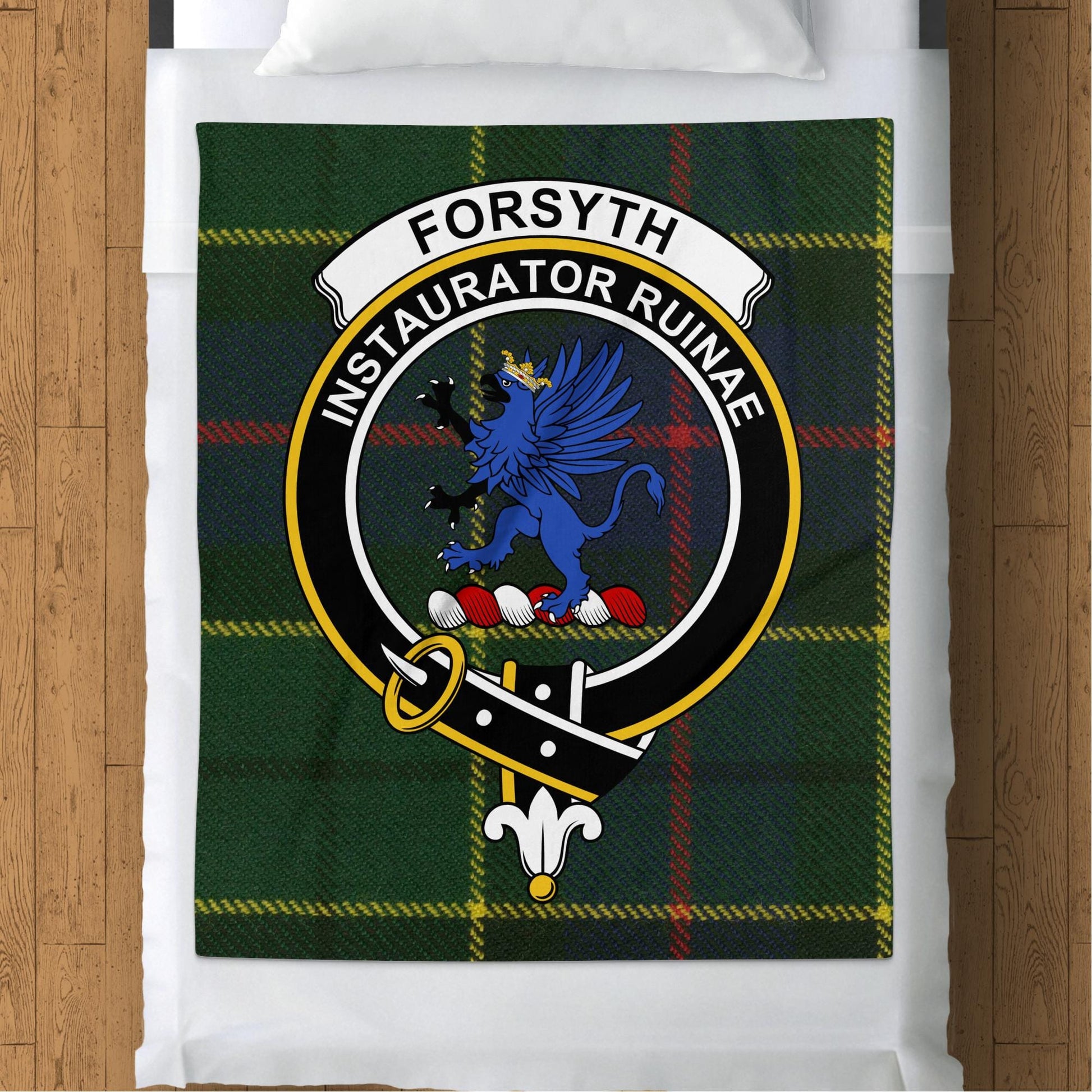 Scottish Clan Forsyth Crest Tartan Blanket