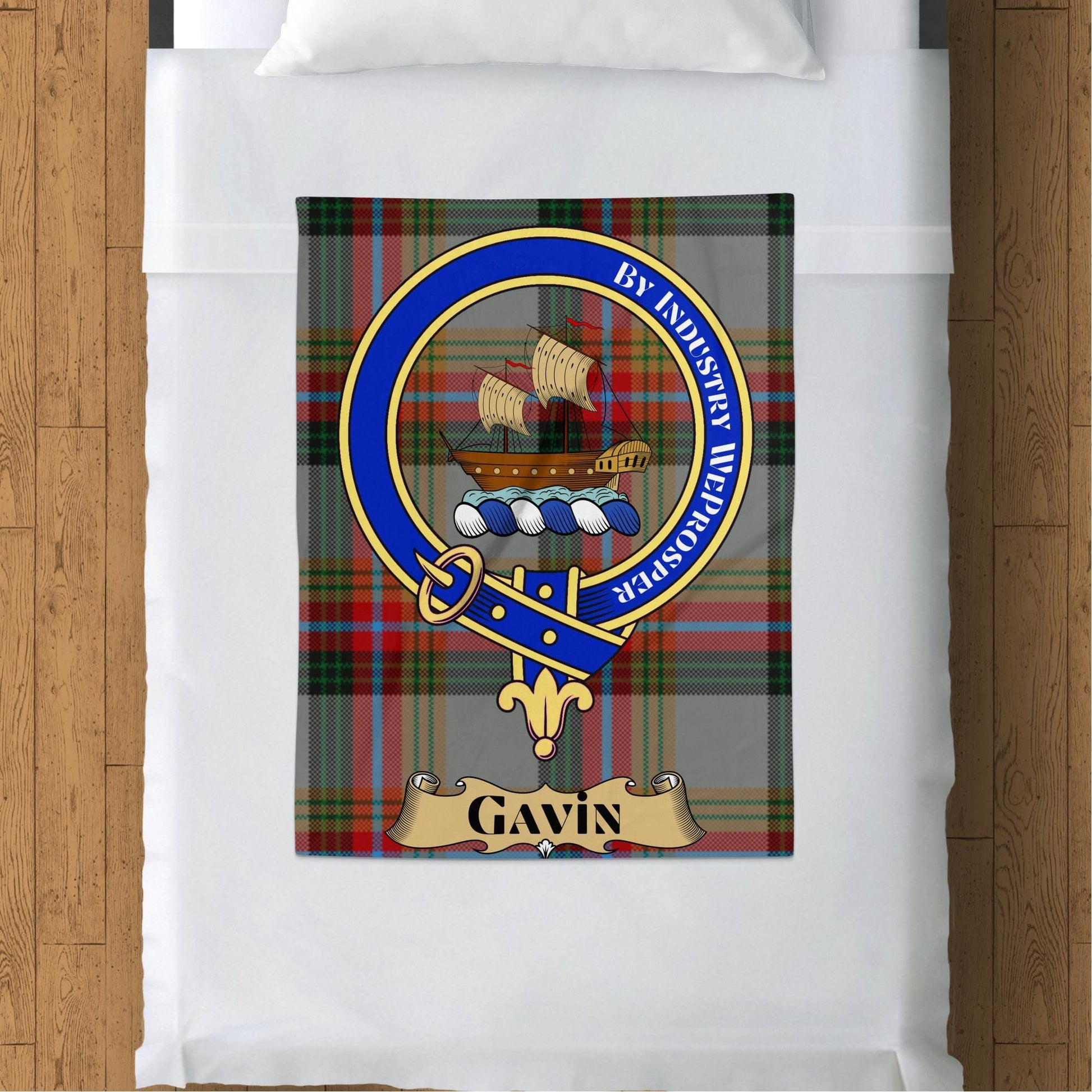 Scottish Clan Gavin Crest Tartan Blanket