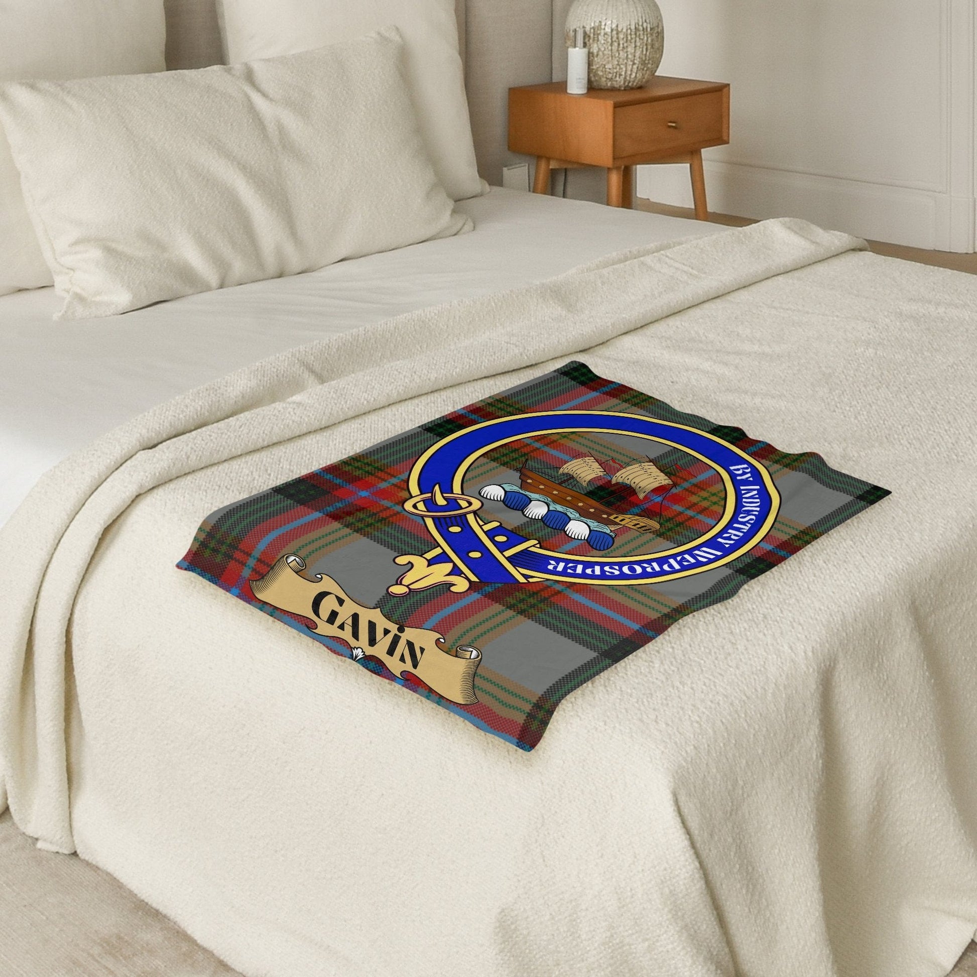 Scottish Clan Gavin Crest Tartan Blanket