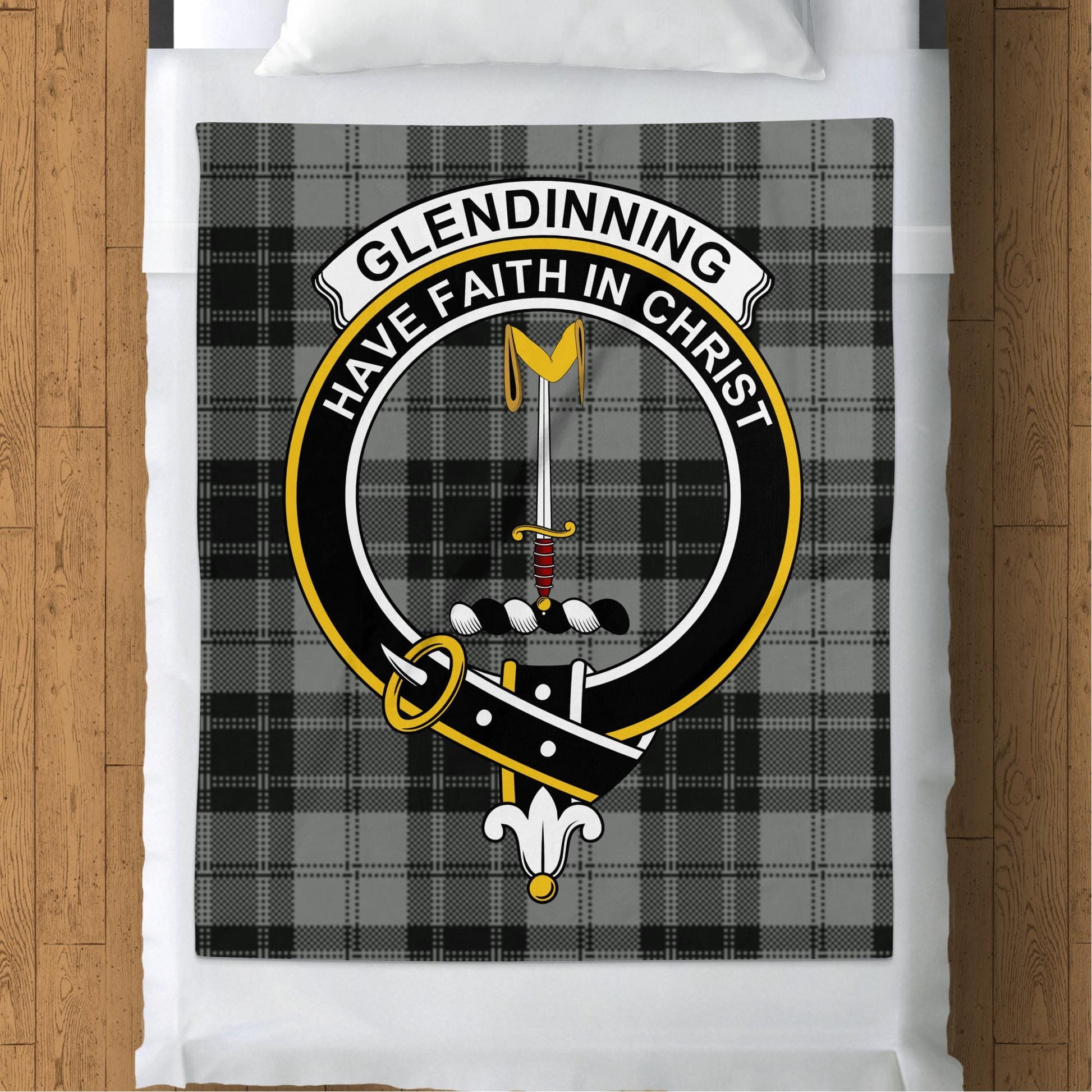 Scottish Clan Glendinning Crest Tartan Blanket