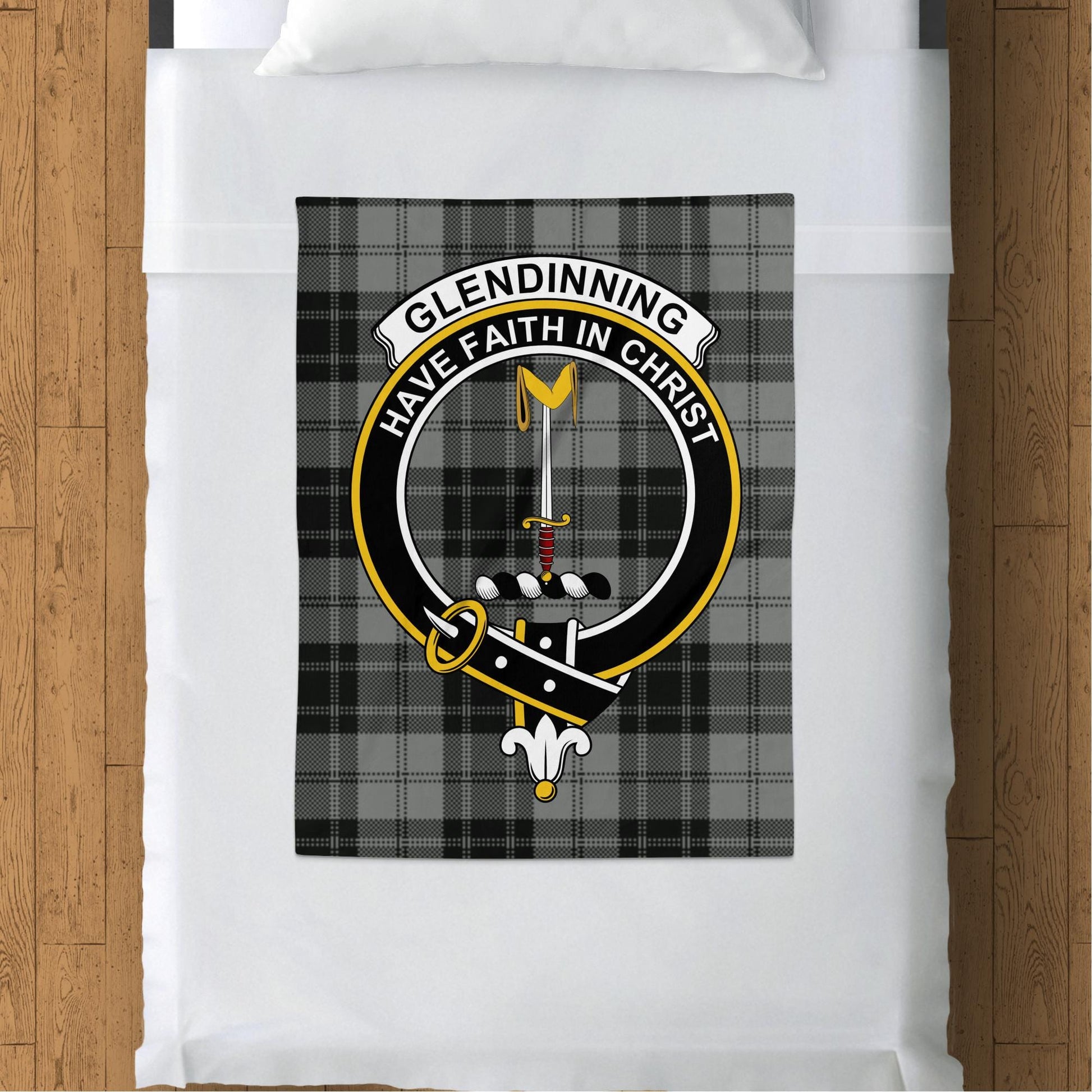 Scottish Clan Glendinning Crest Tartan Blanket