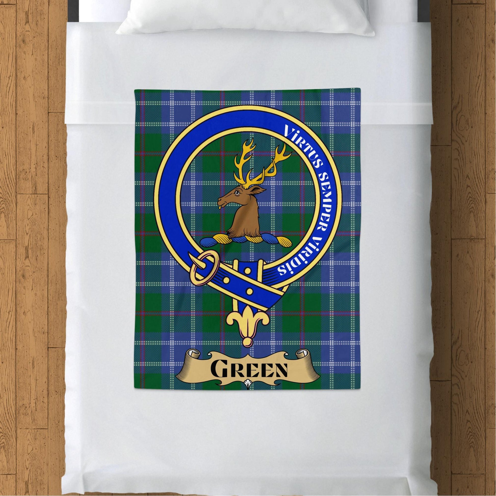 Scottish Clan Green Crest Tartan Blanket