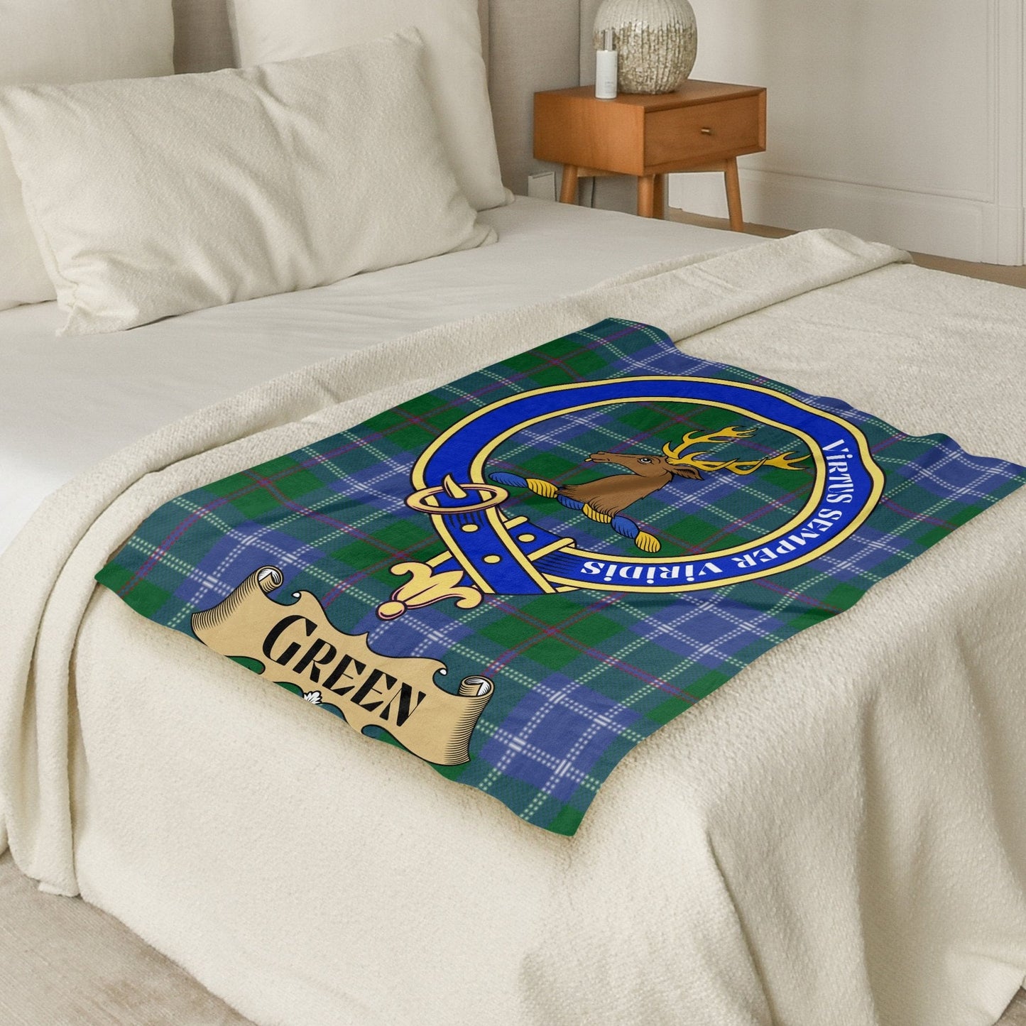 Scottish Clan Green Crest Tartan Blanket