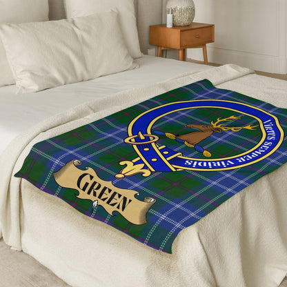 Scottish Clan Green Crest Tartan Blanket