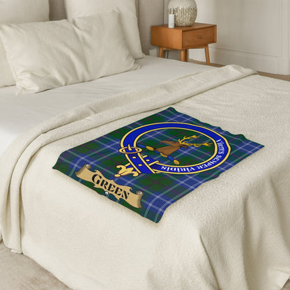 Scottish Clan Green Crest Tartan Blanket