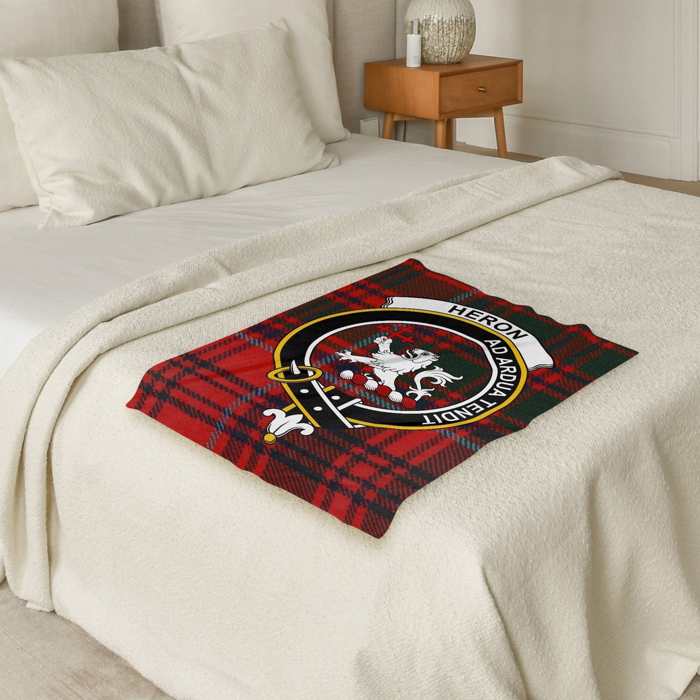 Scottish Clan Heron Crest Tartan Blanket