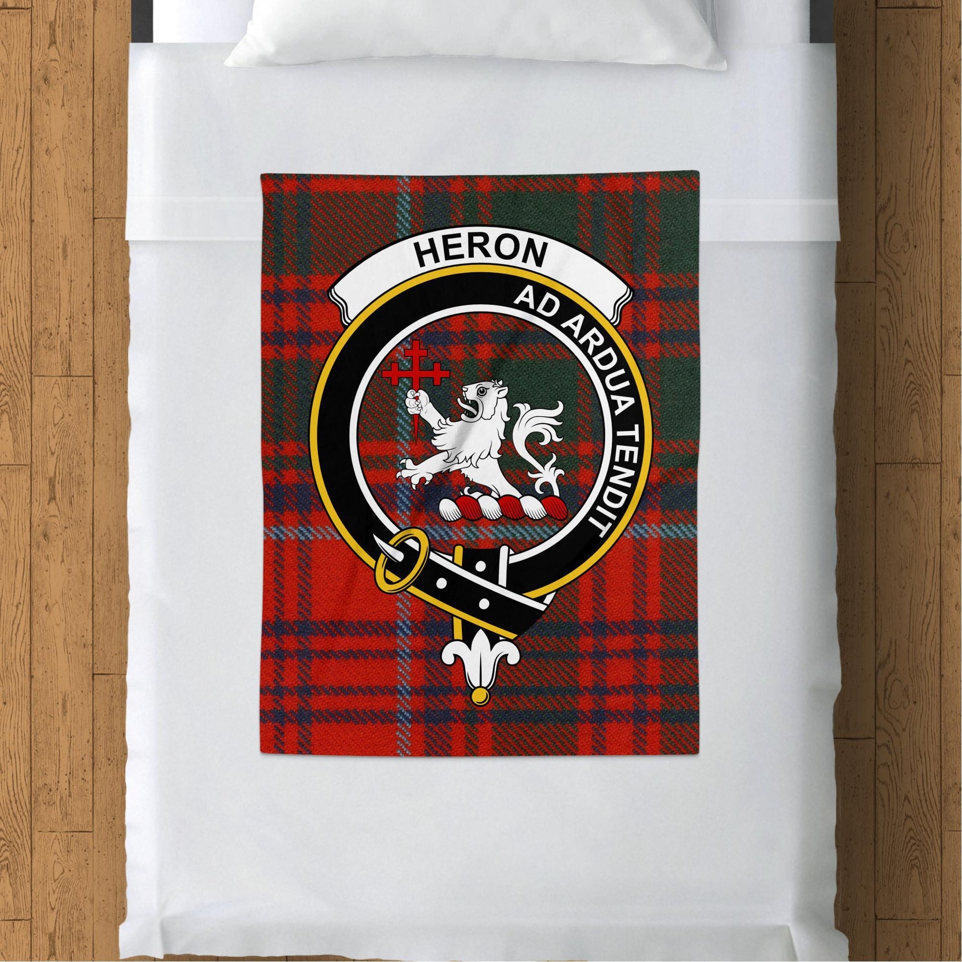 Scottish Clan Heron Crest Tartan Blanket