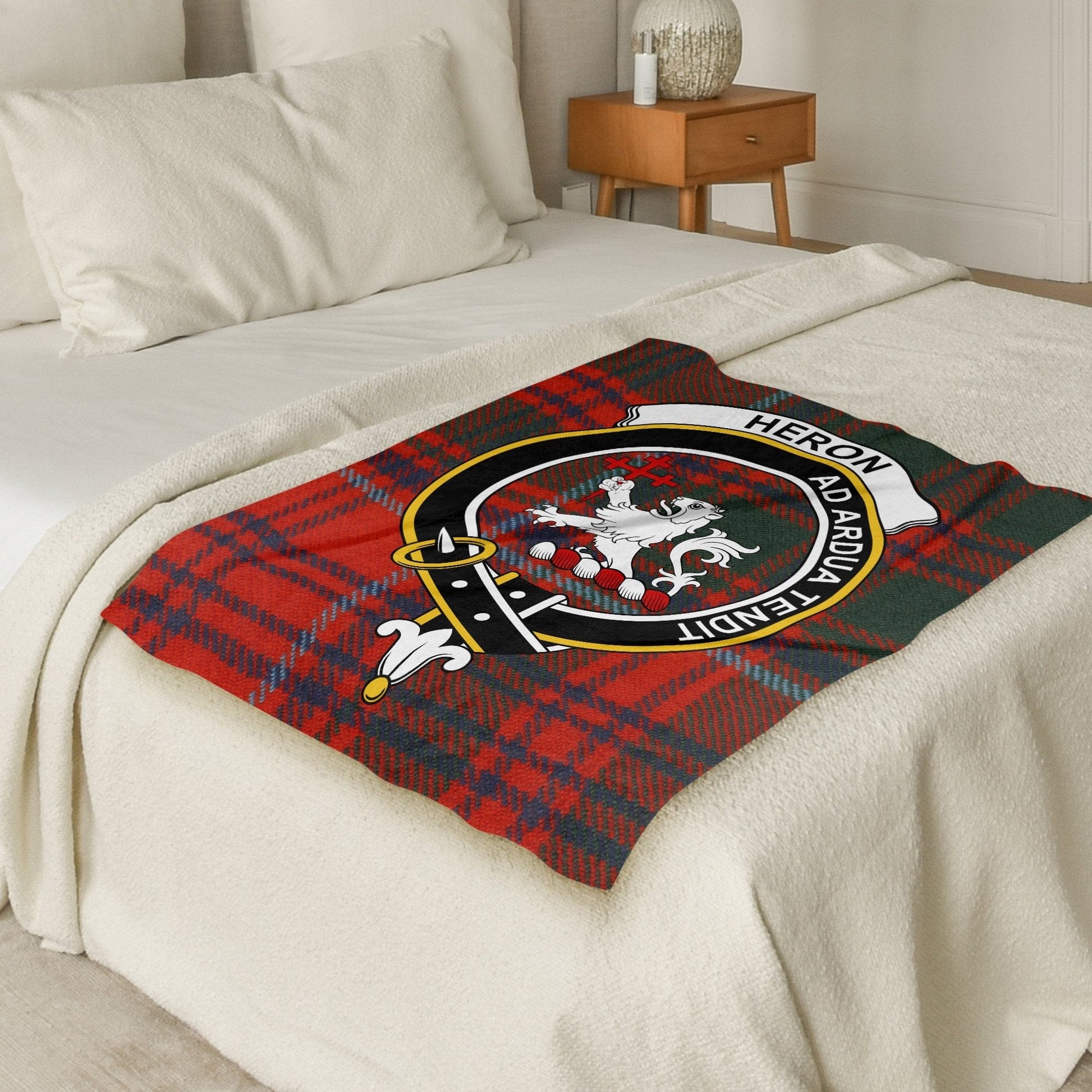 Scottish Clan Heron Crest Tartan Blanket