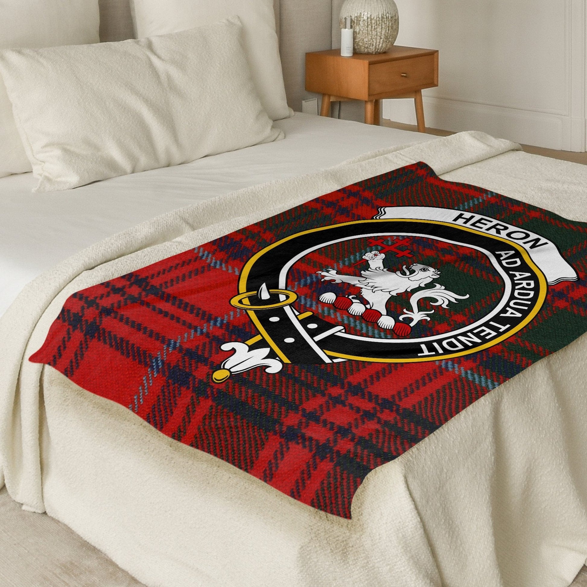 Scottish Clan Heron Crest Tartan Blanket