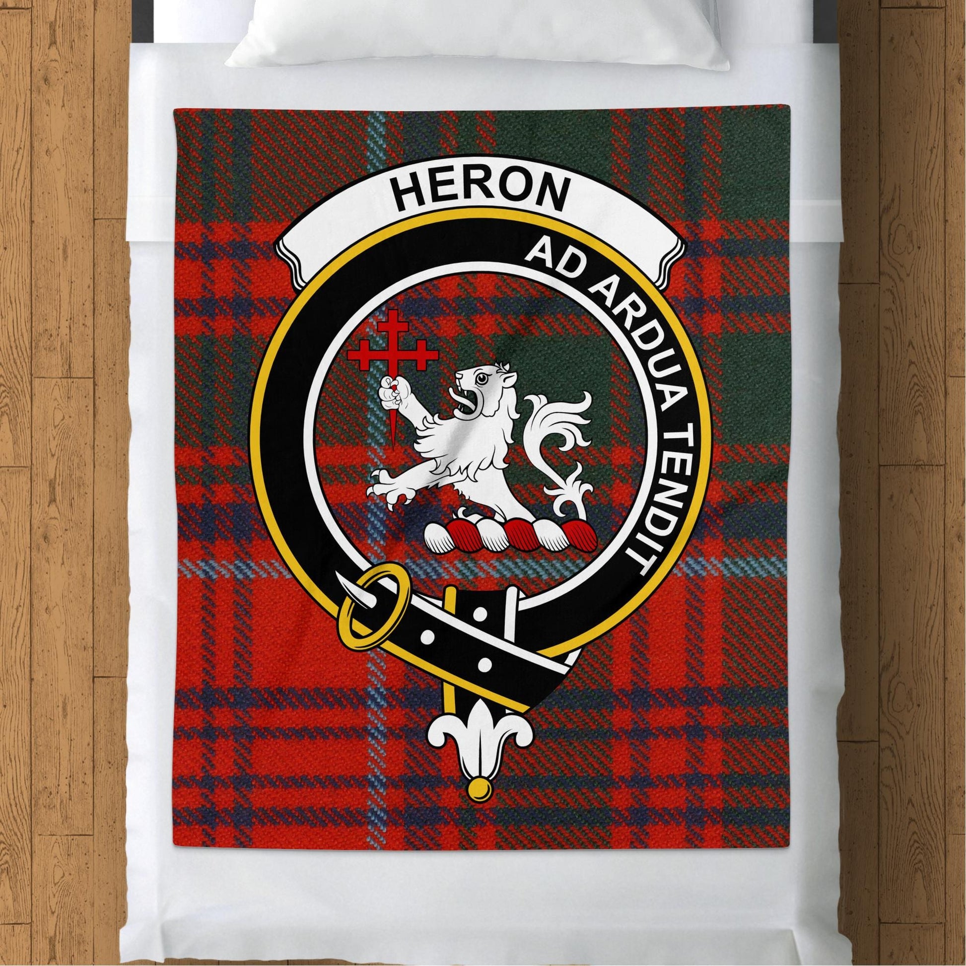 Scottish Clan Heron Crest Tartan Blanket