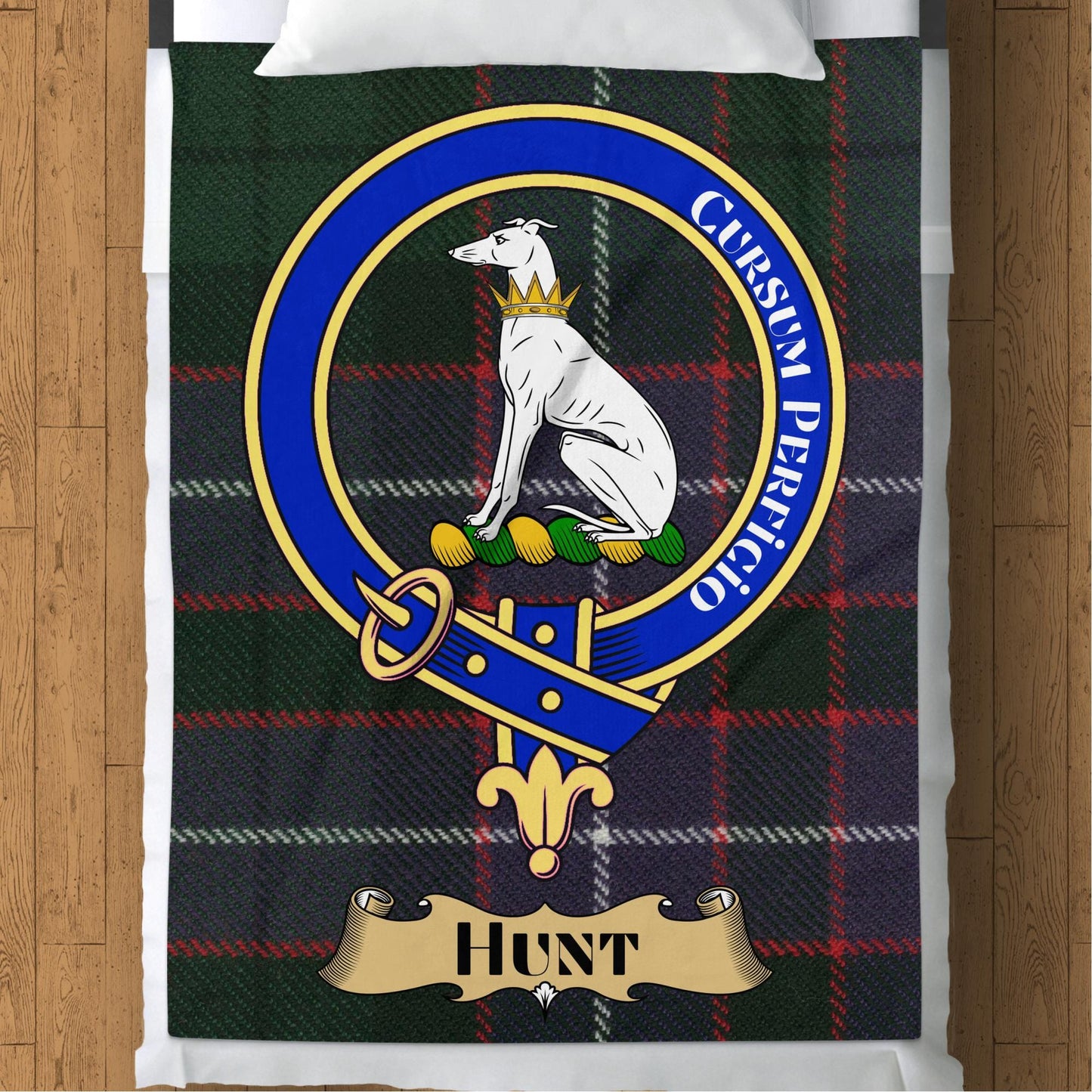 Scottish Clan Hunt Crest Tartan Blanket