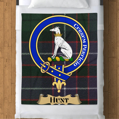 Scottish Clan Hunt Crest Tartan Blanket