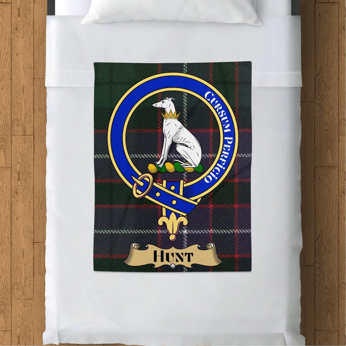 Scottish Clan Hunt Crest Tartan Blanket