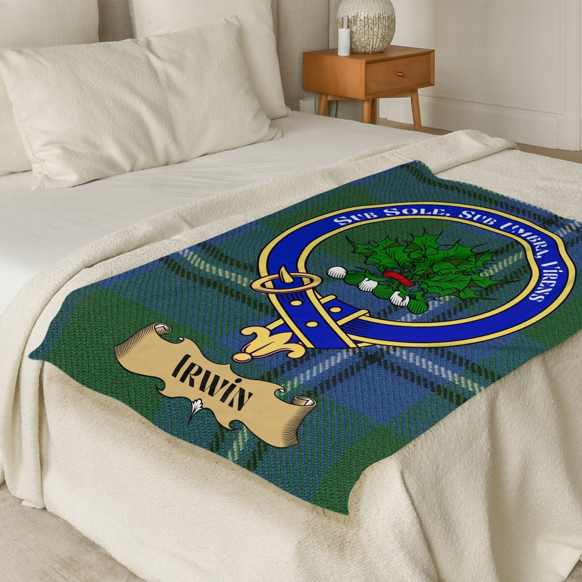 Scottish Clan Irwin Tartan Crest Blanket