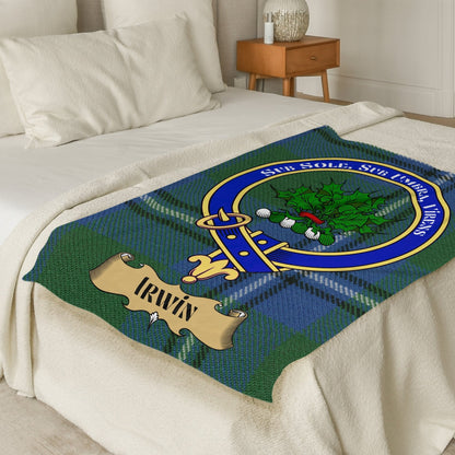 Scottish Clan Irwin Tartan Crest Blanket