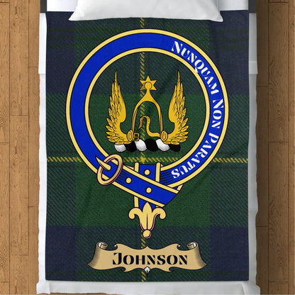 Scottish Clan Johnson Crest Tartan Blanket