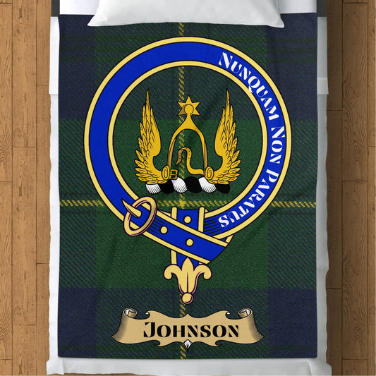 Scottish Clan Johnson Crest Tartan Blanket