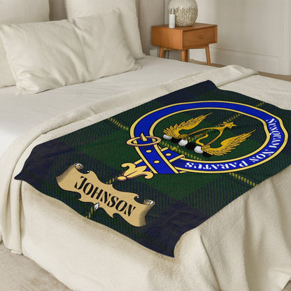 Scottish Clan Johnson Crest Tartan Blanket