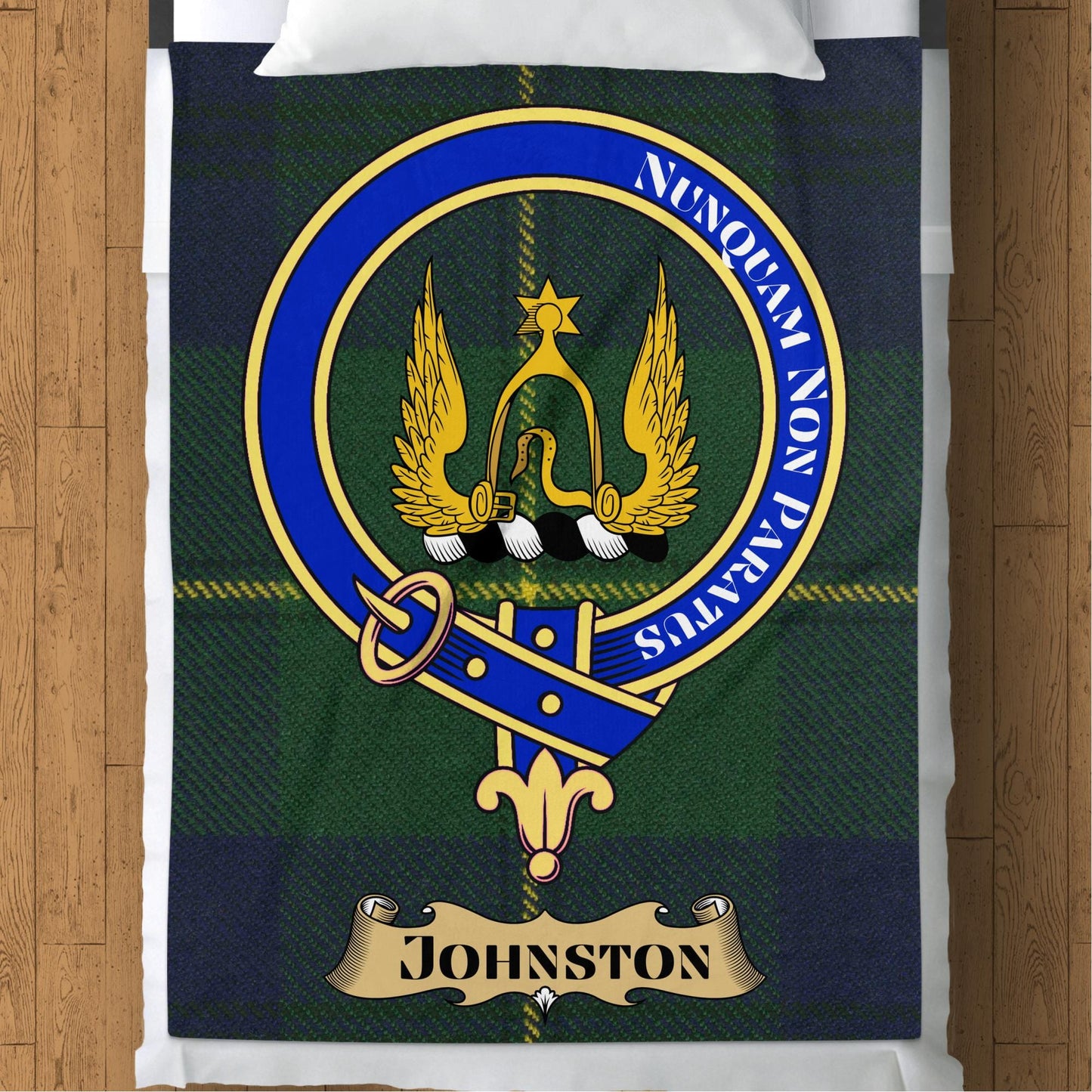 Scottish Clan Johnston Crest Tartan Blanket