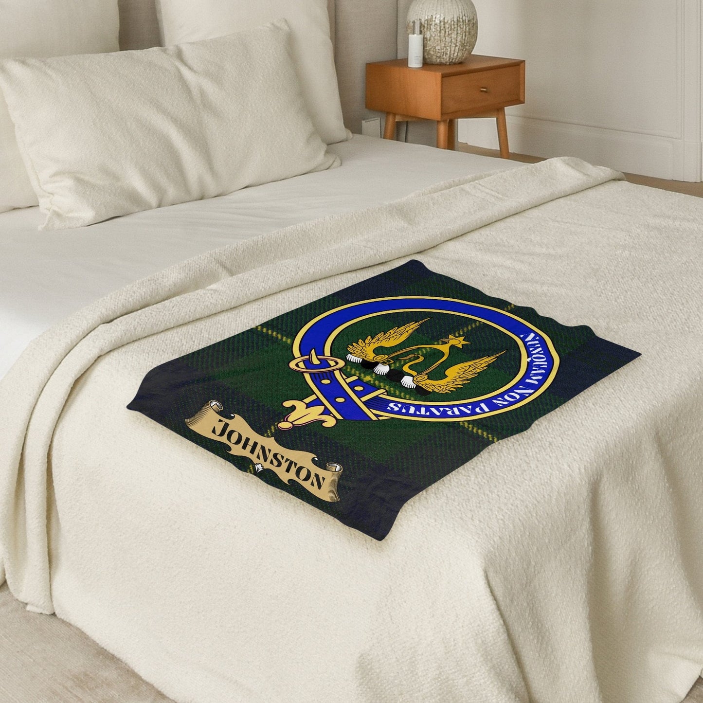 Scottish Clan Johnston Crest Tartan Blanket